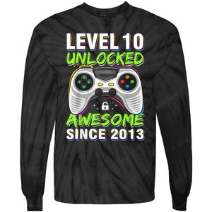 Ten 10yr BDay Son Boy Funny Gamer 10th 10 Year Old Birthday Tie-Dye Long Sleeve Shirt