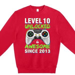 Ten 10yr BDay Son Boy Funny Gamer 10th 10 Year Old Birthday Premium Crewneck Sweatshirt