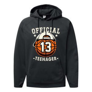 Teenager 13th Birthday 13 Year Boy Basketball Bday Performance Fleece Hoodie