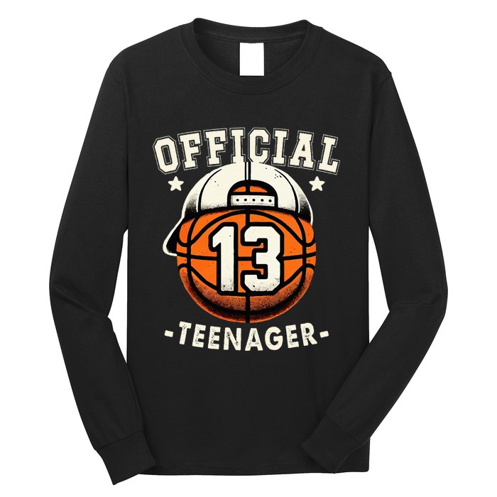 Teenager 13th Birthday 13 Year Boy Basketball Bday Long Sleeve Shirt