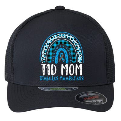 Type 1 Diabetes Awareness T1D Mom Blue Ribbon Rainbow Flexfit Unipanel Trucker Cap