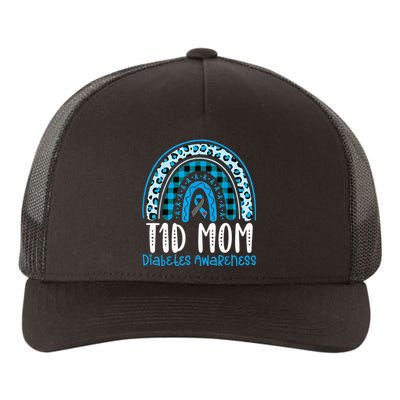 Type 1 Diabetes Awareness T1D Mom Blue Ribbon Rainbow Yupoong Adult 5-Panel Trucker Hat