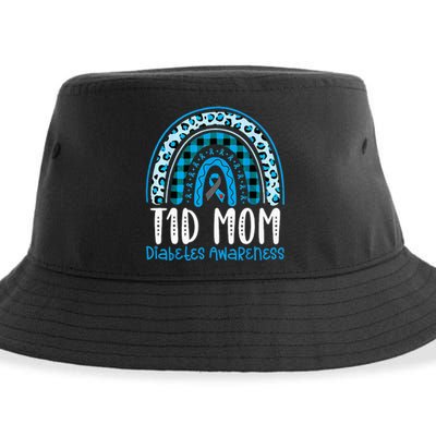 Type 1 Diabetes Awareness T1D Mom Blue Ribbon Rainbow Sustainable Bucket Hat