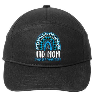 Type 1 Diabetes Awareness T1D Mom Blue Ribbon Rainbow 7-Panel Snapback Hat