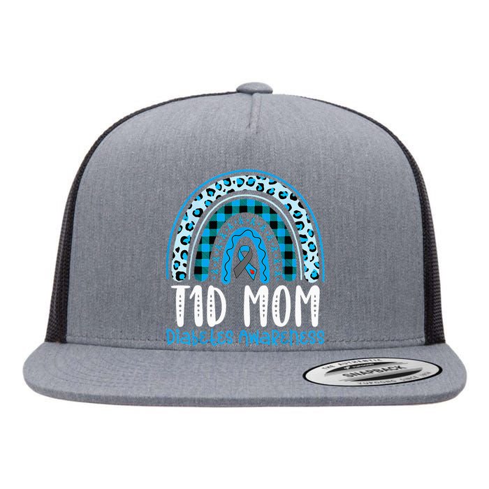 Type 1 Diabetes Awareness T1D Mom Blue Ribbon Rainbow Flat Bill Trucker Hat