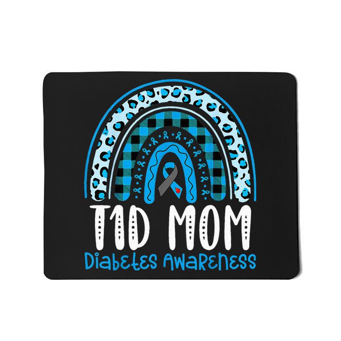 Type 1 Diabetes Awareness T1D Mom Blue Ribbon Rainbow Mousepad