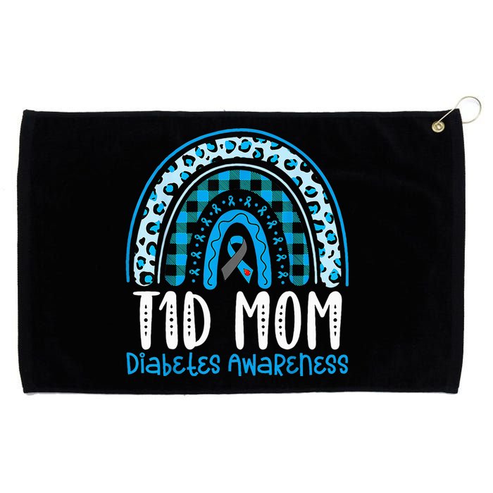 Type 1 Diabetes Awareness T1D Mom Blue Ribbon Rainbow Grommeted Golf Towel