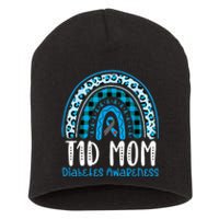 Type 1 Diabetes Awareness T1D Mom Blue Ribbon Rainbow Short Acrylic Beanie