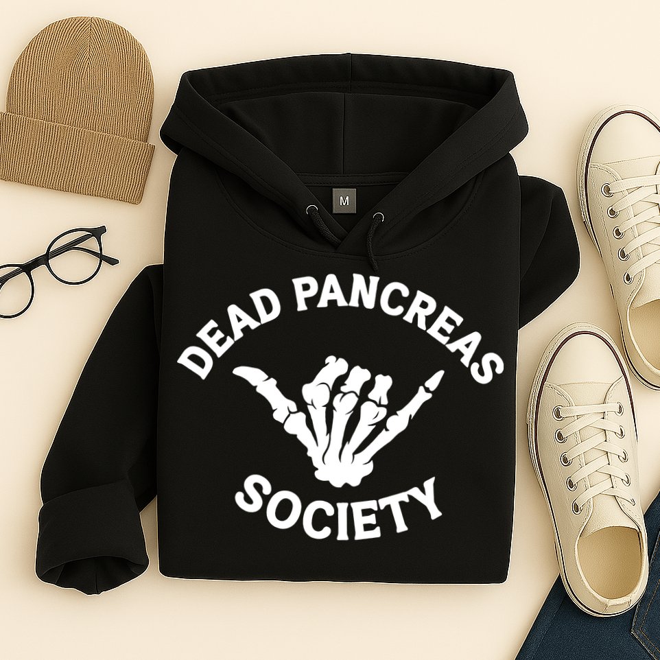 Type 1 Diabetes Awareness Dead Pancreas Society Skeleton Hand Halloween Hoodie