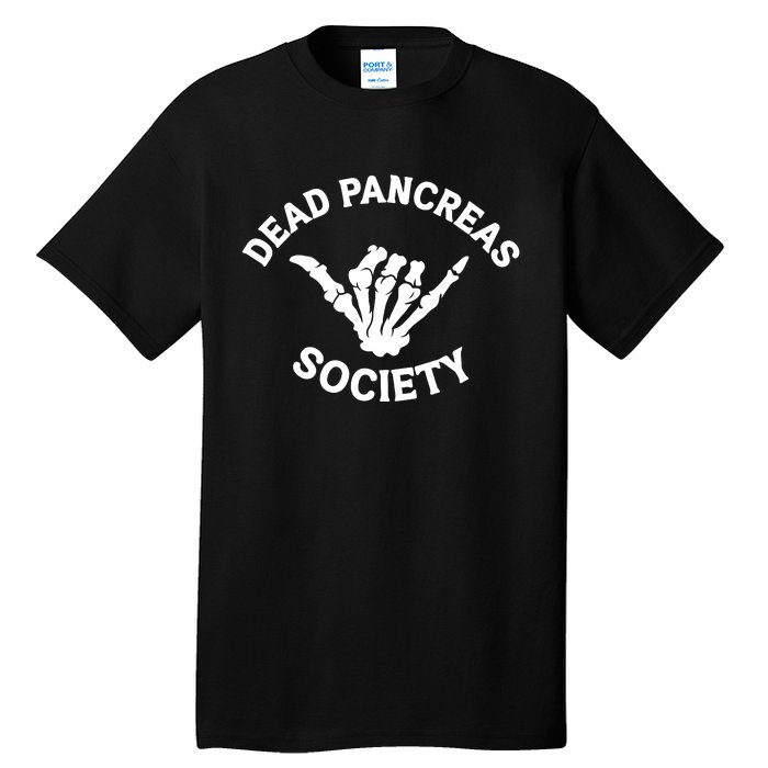 Type 1 Diabetes Awareness Dead Pancreas Society Skeleton Hand Halloween Tall T-Shirt