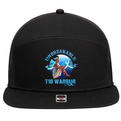 Type 1 Diabetes Awareness Gift Unbreakable Warrior 'S Gift 7 Panel Mesh Trucker Snapback Hat