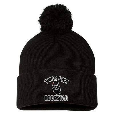 Type 1 Diabetes T1d Rockstar Funny Awareness Diversary Pom Pom 12in Knit Beanie