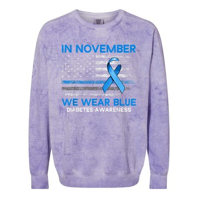 Type 1 Diabetes Awareness American US Flag Blue Ribbon Gifts Colorblast Crewneck Sweatshirt