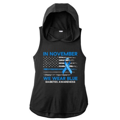 Type 1 Diabetes Awareness American US Flag Blue Ribbon Gifts Ladies PosiCharge Tri-Blend Wicking Draft Hoodie Tank