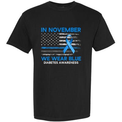 Type 1 Diabetes Awareness American US Flag Blue Ribbon Gifts Garment-Dyed Heavyweight T-Shirt