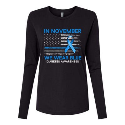 Type 1 Diabetes Awareness American US Flag Blue Ribbon Gifts Womens Cotton Relaxed Long Sleeve T-Shirt