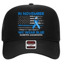 Type 1 Diabetes Awareness American US Flag Blue Ribbon Gifts High Crown Mesh Back Trucker Hat