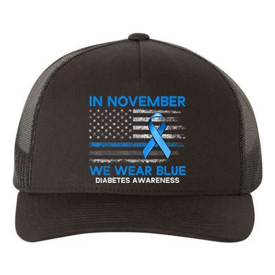 Type 1 Diabetes Awareness American US Flag Blue Ribbon Gifts Yupoong Adult 5-Panel Trucker Hat