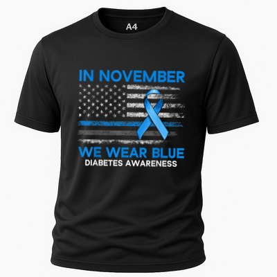 Type 1 Diabetes Awareness American US Flag Blue Ribbon Gifts Cooling Performance Crew T-Shirt