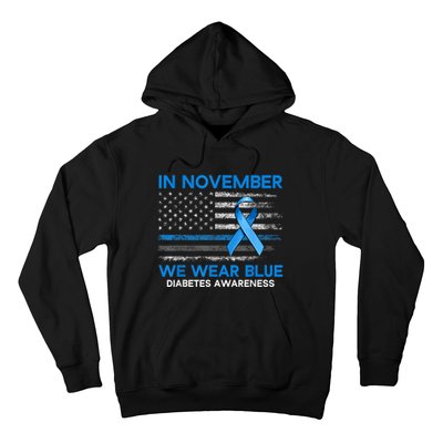 Type 1 Diabetes Awareness American US Flag Blue Ribbon Gifts Hoodie