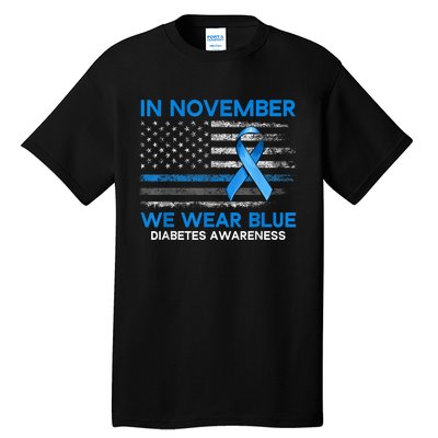 Type 1 Diabetes Awareness American US Flag Blue Ribbon Gifts Tall T-Shirt