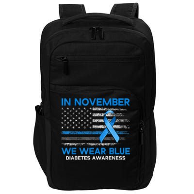 Type 1 Diabetes Awareness American US Flag Blue Ribbon Gifts Impact Tech Backpack