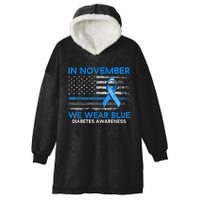 Type 1 Diabetes Awareness American US Flag Blue Ribbon Gifts Hooded Wearable Blanket