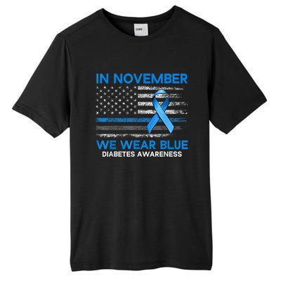 Type 1 Diabetes Awareness American US Flag Blue Ribbon Gifts Tall Fusion ChromaSoft Performance T-Shirt