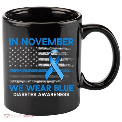 Type 1 Diabetes Awareness American US Flag Blue Ribbon Gifts 11oz C Handle Ceramic Mug