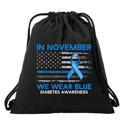 Type 1 Diabetes Awareness American US Flag Blue Ribbon Gifts Drawstring Bag