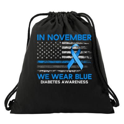 Type 1 Diabetes Awareness American US Flag Blue Ribbon Gifts Drawstring Bag