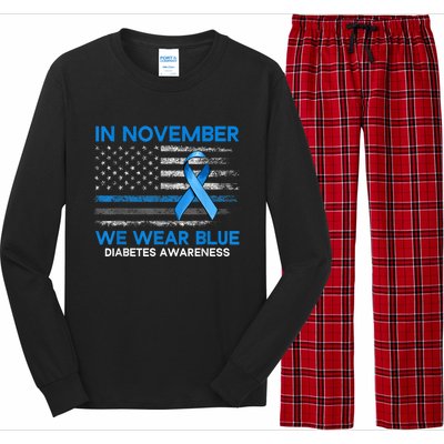 Type 1 Diabetes Awareness American US Flag Blue Ribbon Gifts Long Sleeve Pajama Set