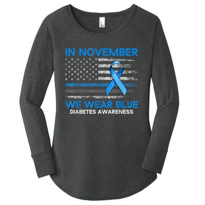 Type 1 Diabetes Awareness American US Flag Blue Ribbon Gifts Women's Perfect Tri Tunic Long Sleeve Shirt