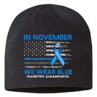 Type 1 Diabetes Awareness American US Flag Blue Ribbon Gifts Sustainable Beanie