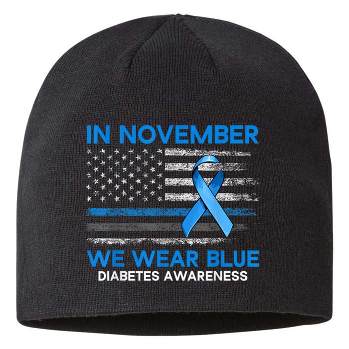 Type 1 Diabetes Awareness American US Flag Blue Ribbon Gifts Sustainable Beanie