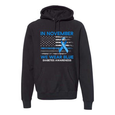 Type 1 Diabetes Awareness American US Flag Blue Ribbon Gifts Premium Hoodie