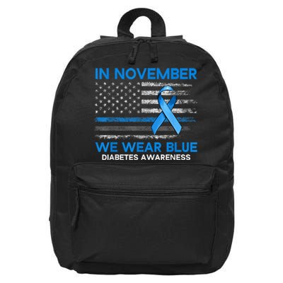 Type 1 Diabetes Awareness American US Flag Blue Ribbon Gifts 16 in Basic Backpack