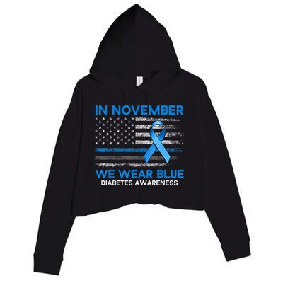 Type 1 Diabetes Awareness American US Flag Blue Ribbon Gifts Crop Fleece Hoodie