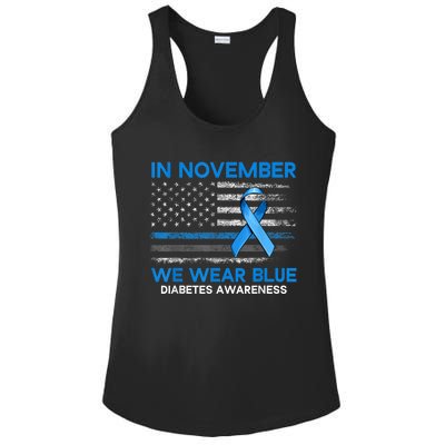 Type 1 Diabetes Awareness American US Flag Blue Ribbon Gifts Ladies PosiCharge Competitor Racerback Tank