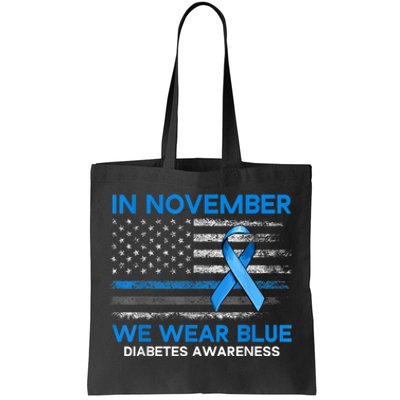 Type 1 Diabetes Awareness American US Flag Blue Ribbon Gifts Tote Bag