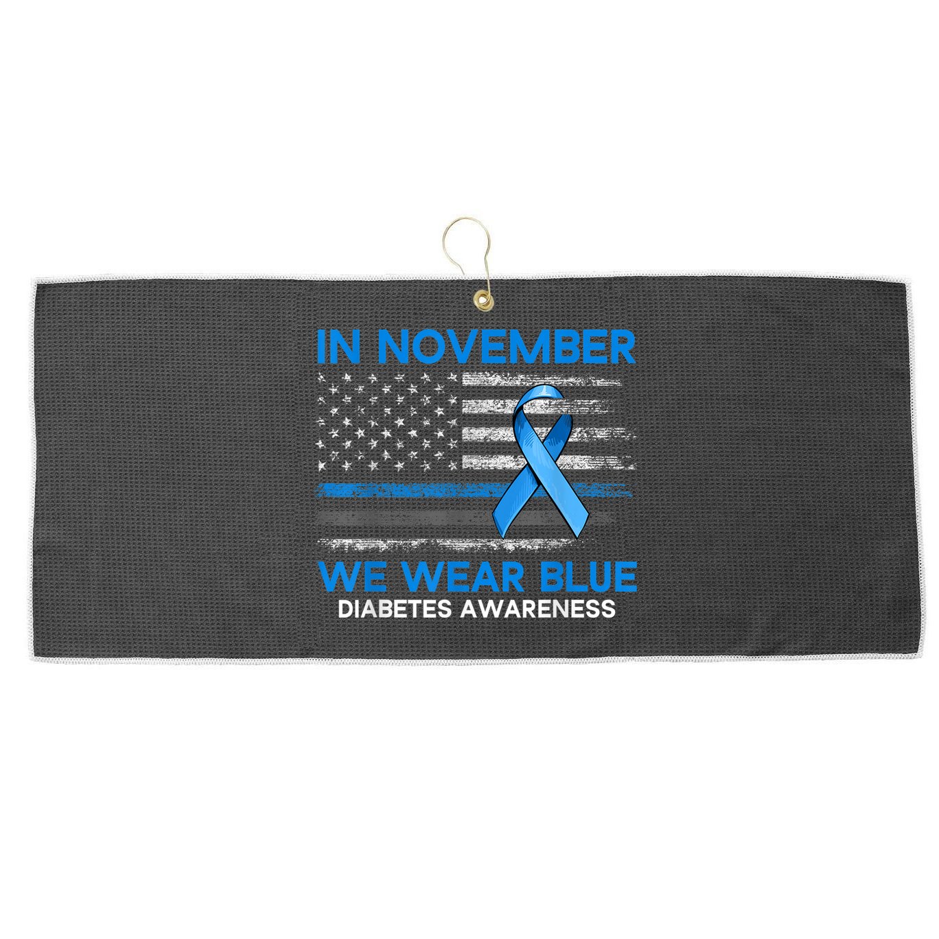 Type 1 Diabetes Awareness American US Flag Blue Ribbon Gifts Large Microfiber Waffle Golf Towel