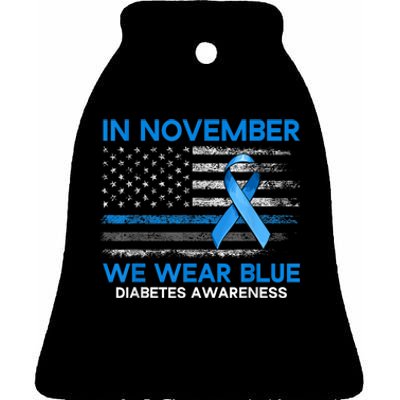 Type 1 Diabetes Awareness American US Flag Blue Ribbon Gifts Ceramic Bell Ornament