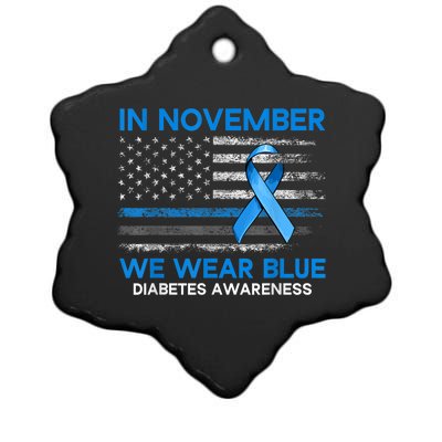 Type 1 Diabetes Awareness American US Flag Blue Ribbon Gifts Ceramic Star Ornament