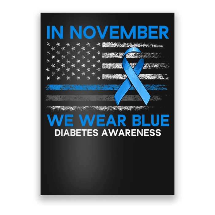 Type 1 Diabetes Awareness American US Flag Blue Ribbon Gifts Poster