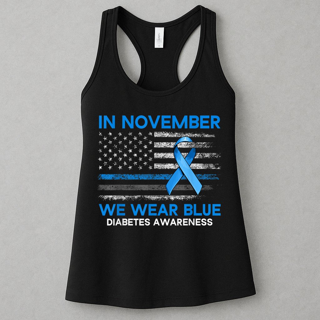 Type 1 Diabetes Awareness American US Flag Blue Ribbon Gifts Womens Tank Top