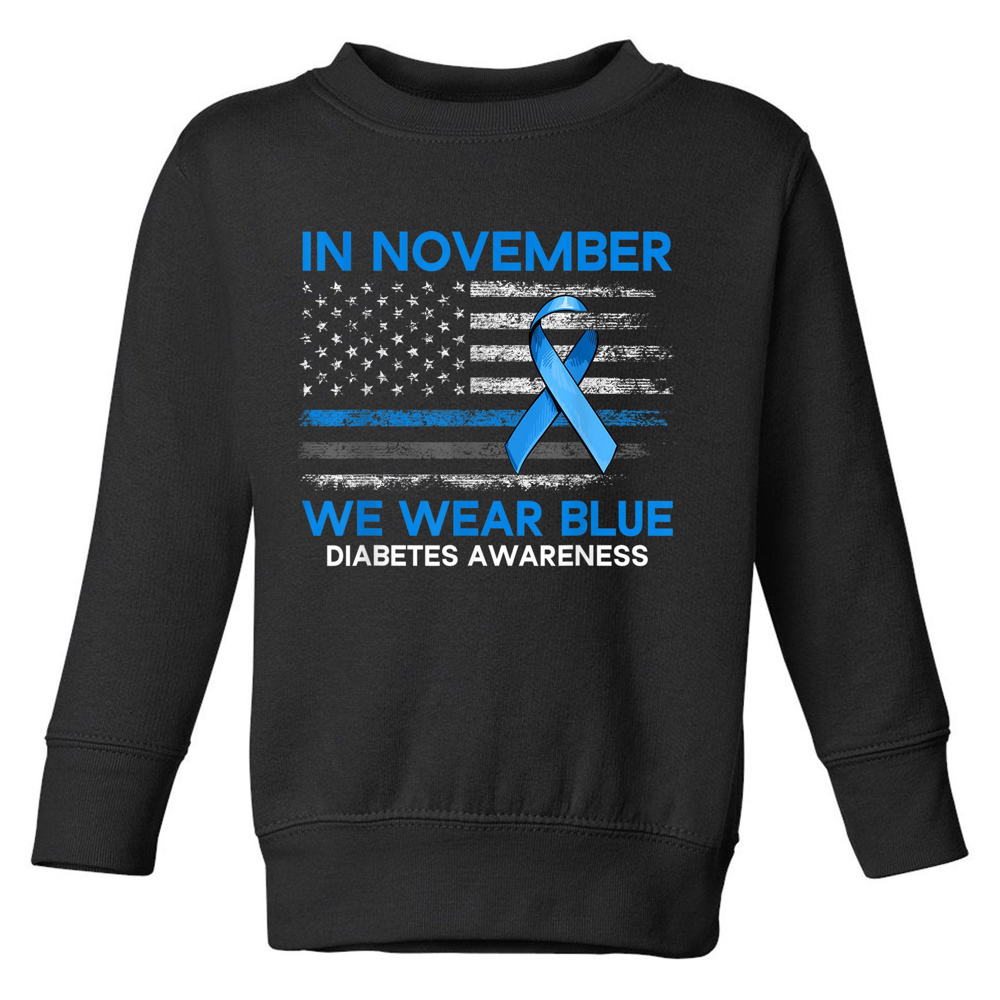 Type 1 Diabetes Awareness American US Flag Blue Ribbon Gifts Toddler Sweatshirt