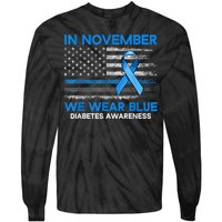 Type 1 Diabetes Awareness American US Flag Blue Ribbon Gifts Tie-Dye Long Sleeve Shirt