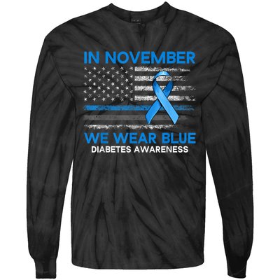 Type 1 Diabetes Awareness American US Flag Blue Ribbon Gifts Tie-Dye Long Sleeve Shirt