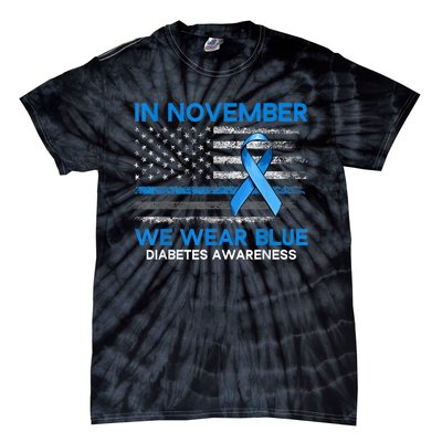 Type 1 Diabetes Awareness American US Flag Blue Ribbon Gifts Tie-Dye T-Shirt