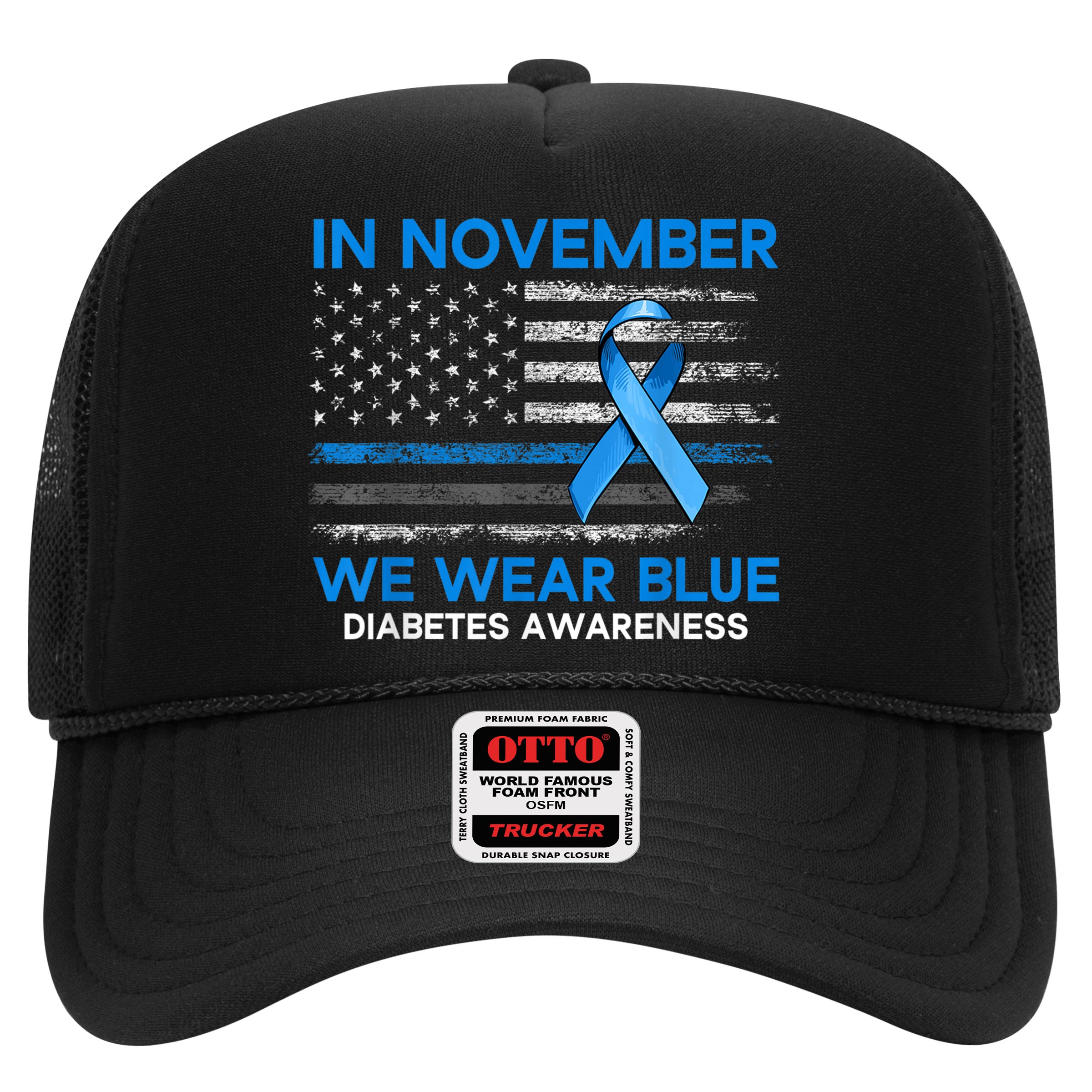 Type 1 Diabetes Awareness American US Flag Blue Ribbon Gifts Hat